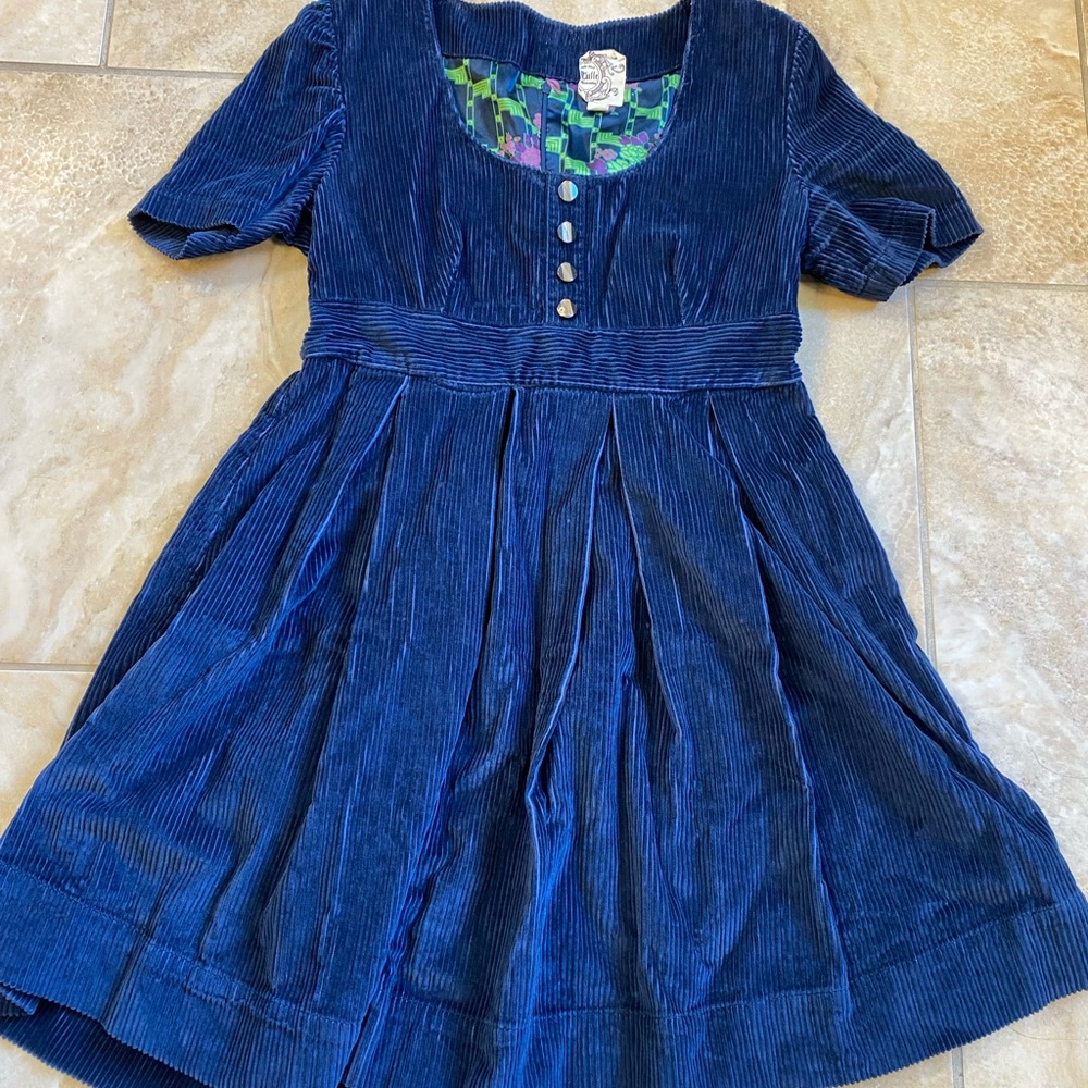 EUC Tulle Anthopology blue corduroy dress